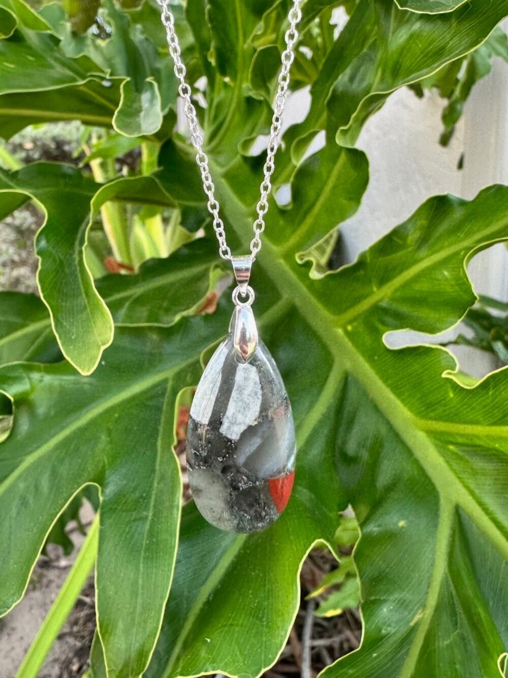 NEW African Bloodstone Teardrop Pendant Necklace